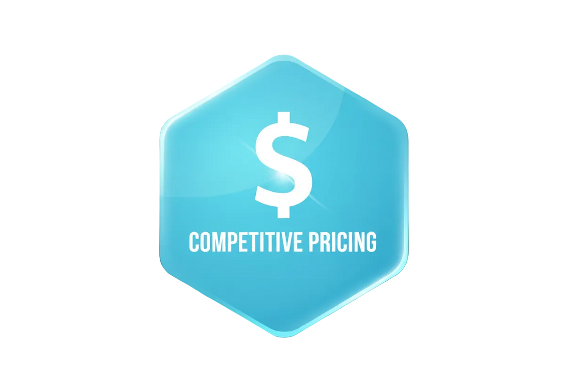 Light Blue Competitive Pricing badge with transparent background 